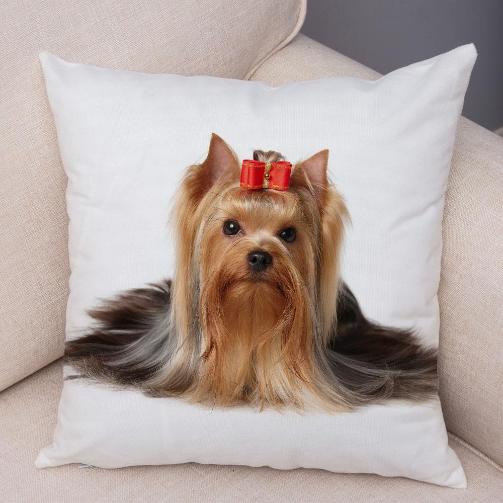 Cute Pet Animal Cushion Cover MINI Yorkshire Dog Polyester Pillowcase Decorative  Print  for Sofa Home Ca