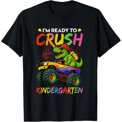 FUUNY Dinosaur Ready To Crush Kindergarten Boy Monster Truck T-Shirt