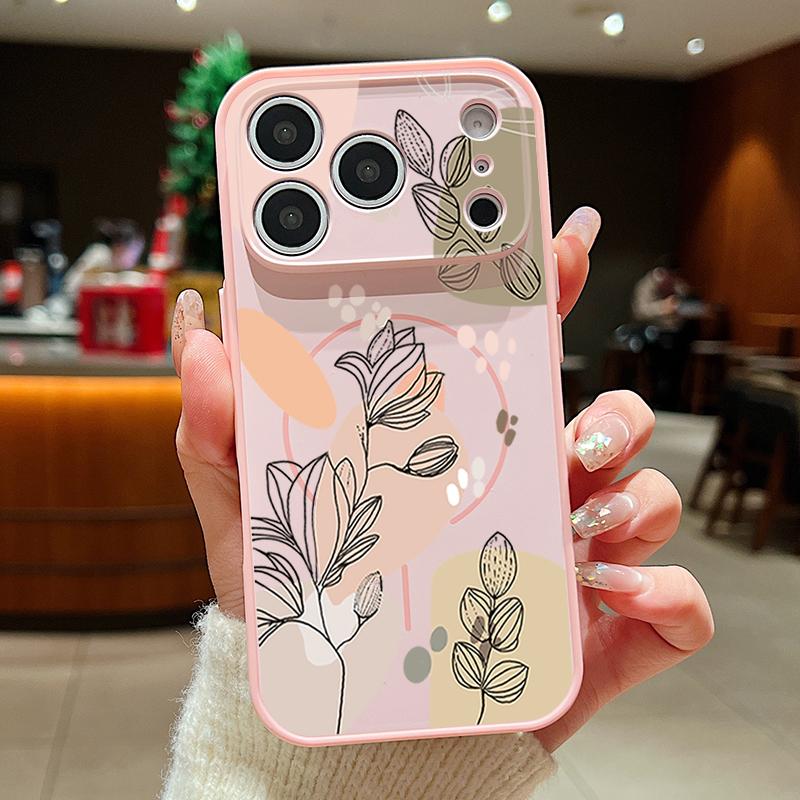 White Magnolia Flower Pattern Case For iPhone 17 Pro Max Magnetic For Magsafe Hybrid Slim Matte Cover For iPhone 16 15 14 13 Pro Max
