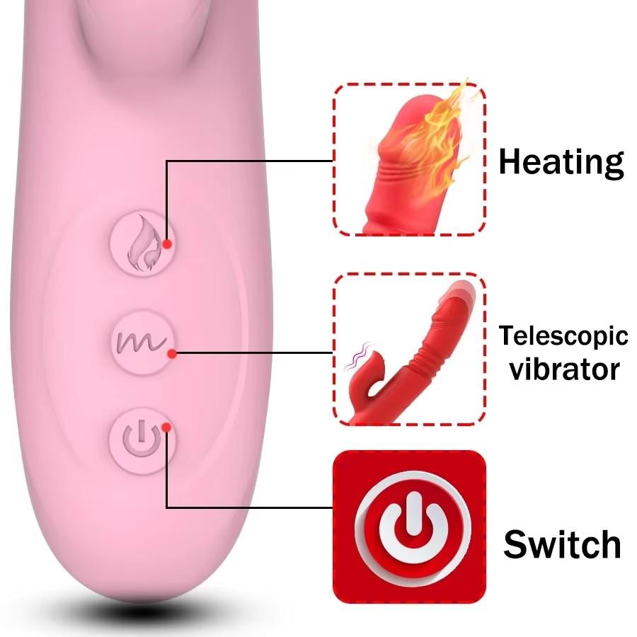 Double Tongue Vibrating Dildo for Women, Heating Telescopic Rotating Vibrators, Anal Clitoris Vaginal Stimulator Sex Toys