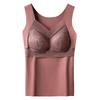 Women's Double-Sided Brushed Lace German Velvet Warm Vest - Thick, Seamless, Fixed Cup Base Layer for Autumn and Winter
