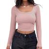 Spring Women's Tops Slim Fit Short Long Sleeve Square Neck T-shirt for Hot Girls Casual and Versatile
