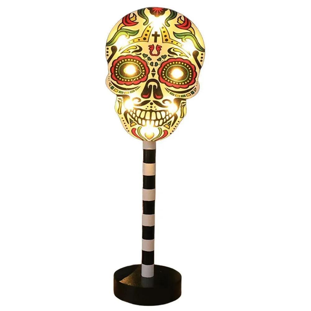 Halloween LED Pumpkin Ghost Skull Light Halloween Wooden Light Ornament Ghost Festival Decorative Lamp for Party Decor
