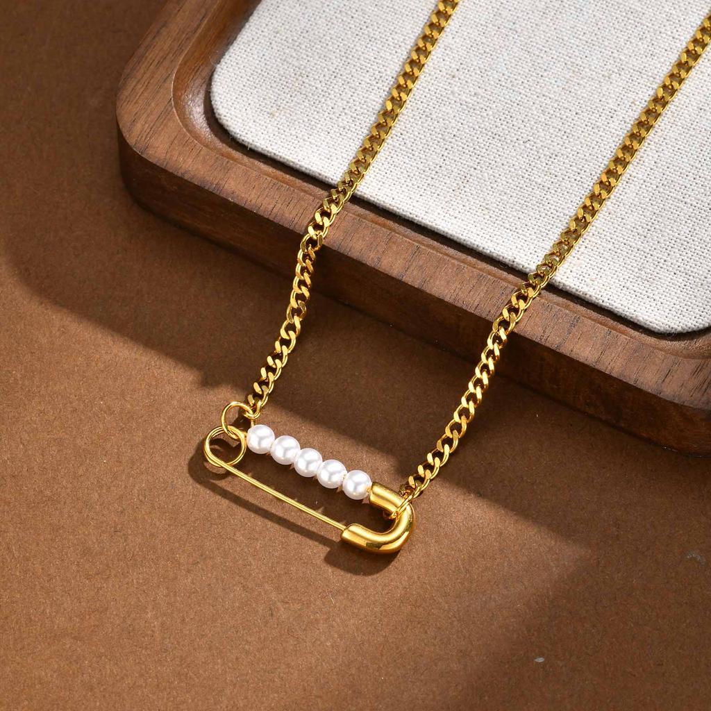 Stainless Steel Paperclip Necklace for Women Safety Pin With Bead Link Chain Necklaces Punk Party Accessories Gift