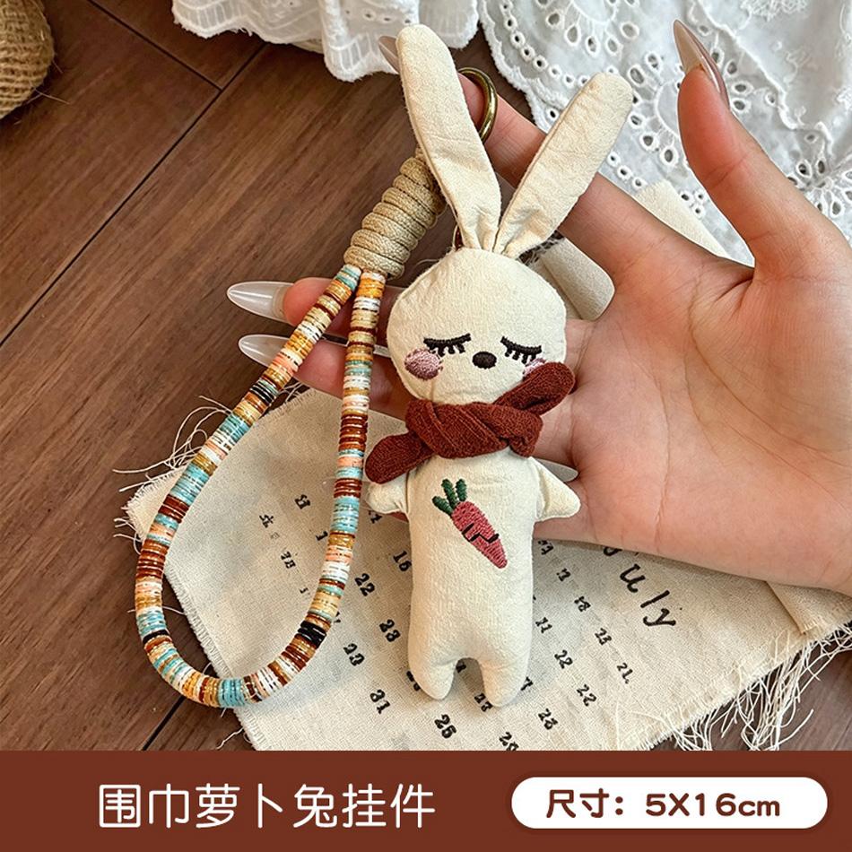 Korean Ins Handmade Fabric Cartoon Animal Keychains Cute Plush Doll Bag Charm Pendant For Women Girls