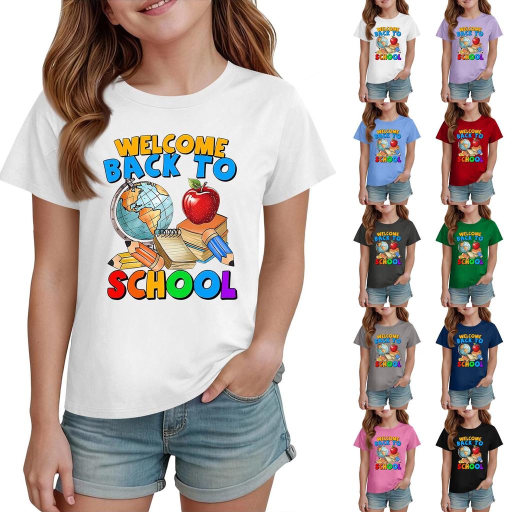 Boys Girls Kids Back To School Graphic Print Round Neck Short Sleeve T-Shirt