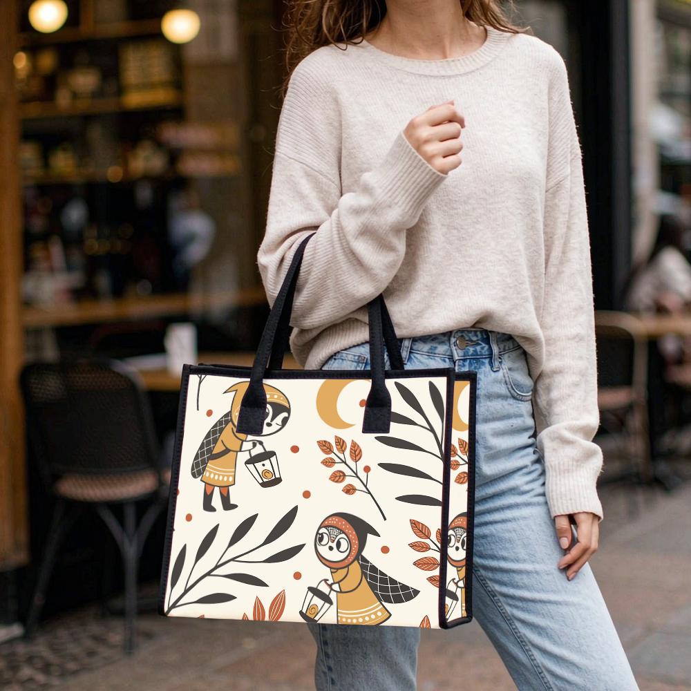 Cute Cartoon Pattern Tote Bag Stylish Casual Large Capacity Shopping Handbag