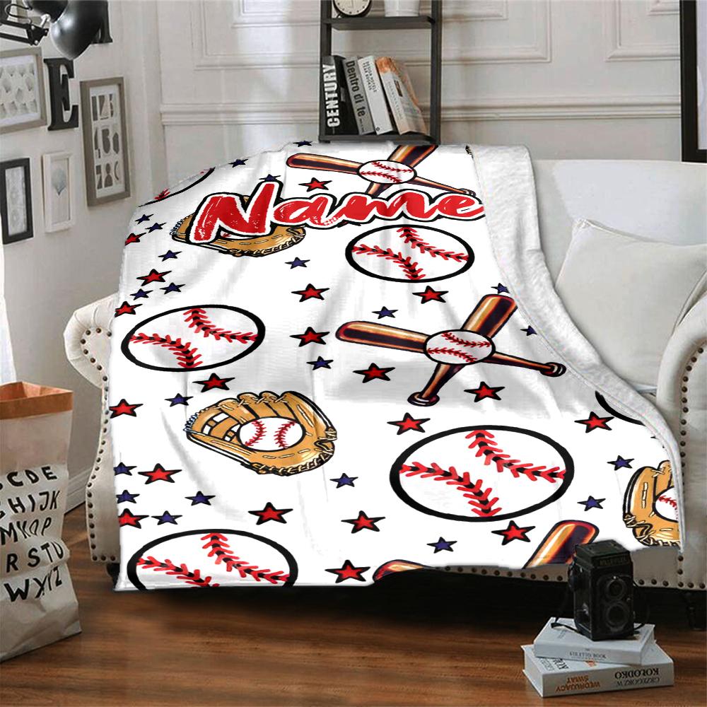 Custom Name Baseball Theme Printed Blanket - Perfect for Couch, Bed, Travel & Outdoor Use | Machine Washable, Cozy & Durable.