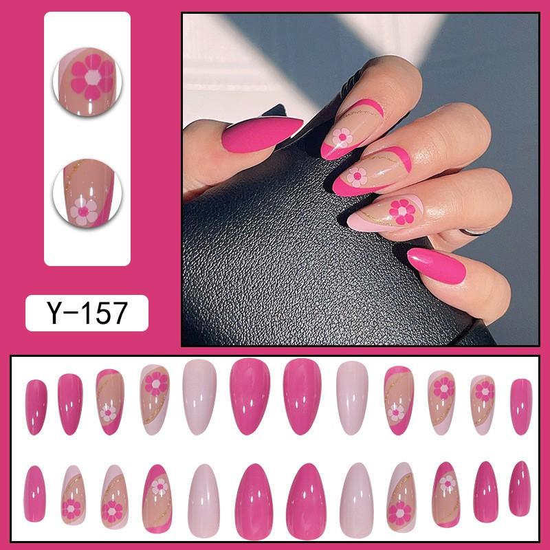 Short Press-On Nails Set Ins Style Fake Full Cover Acrylic Nail Tips Women Daily Wear