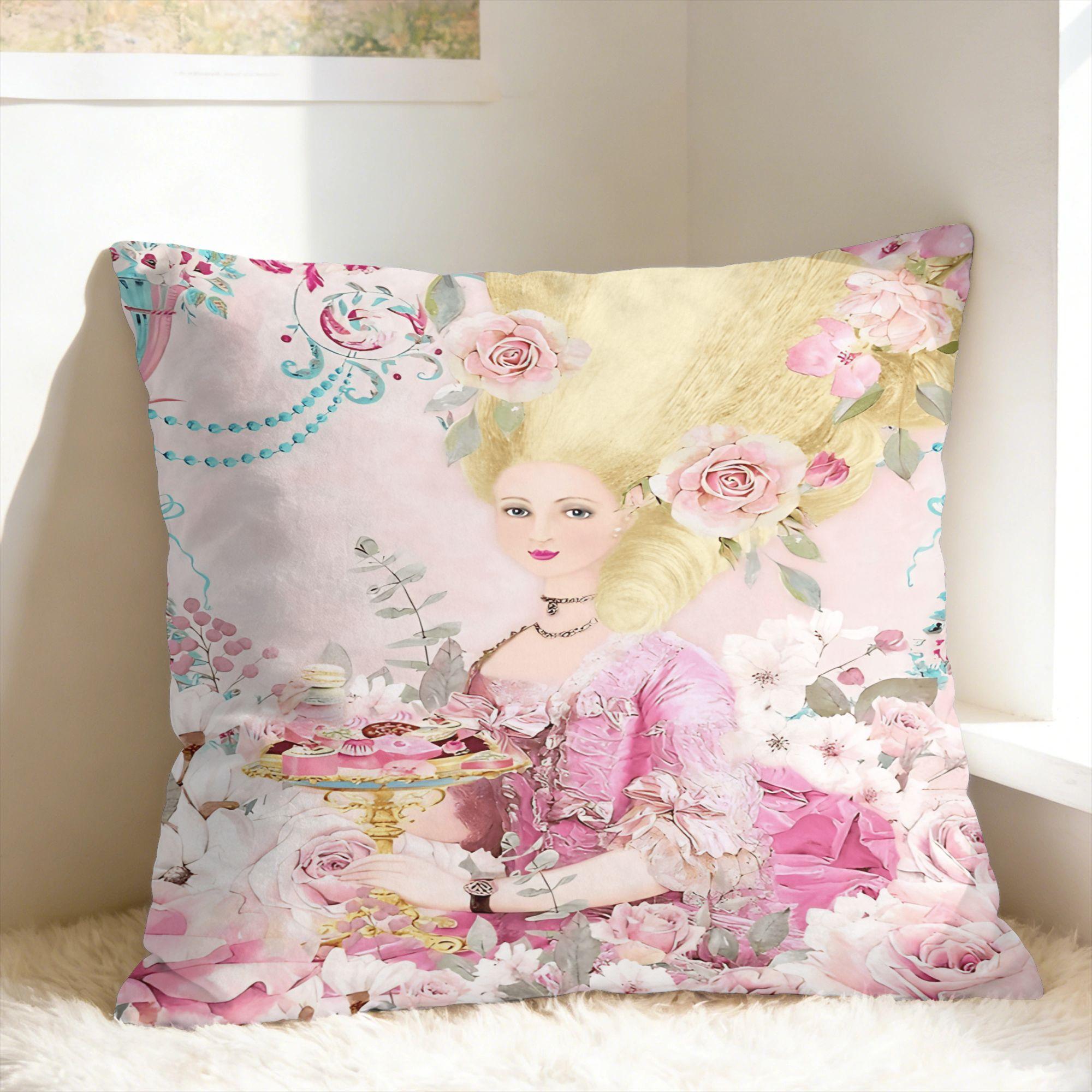 Marie Antoinette Afternoon Tea In French Paris Pillow Case Kawaii Pillow Cover Square Pillowcases For Sofa Home Decor Peach skin 18*18(CM)-1Pcs