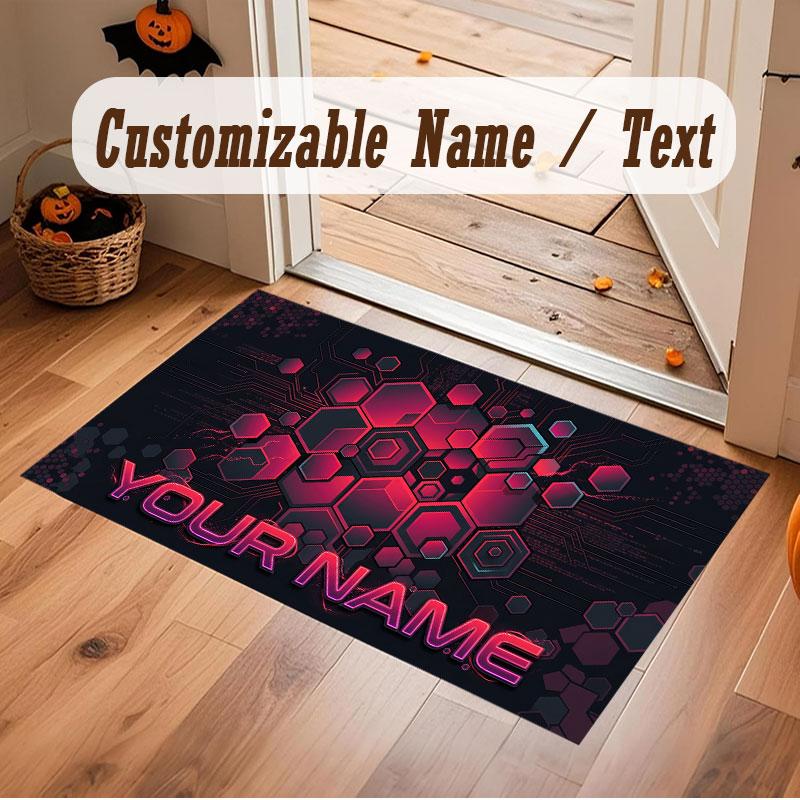 City Cyberpunk Theme Crystal Velvet Floor Rug Personalized Custom Name Text Warm Carpet Home Decoration