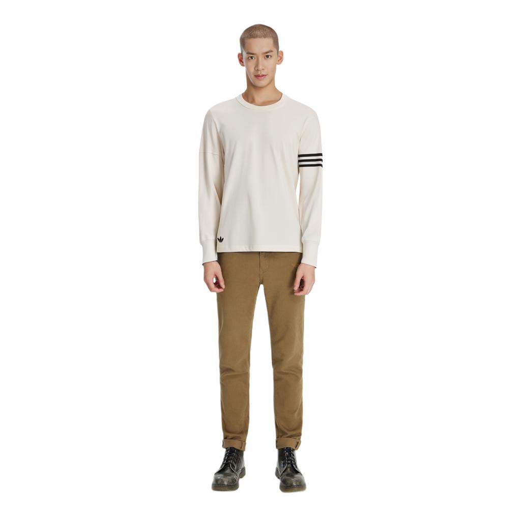 adidas Originals Trefoil Seitenstreifen Rundhals Langarm Bedrucktes T-Shirt Herren Tops Elfenbein HS1525