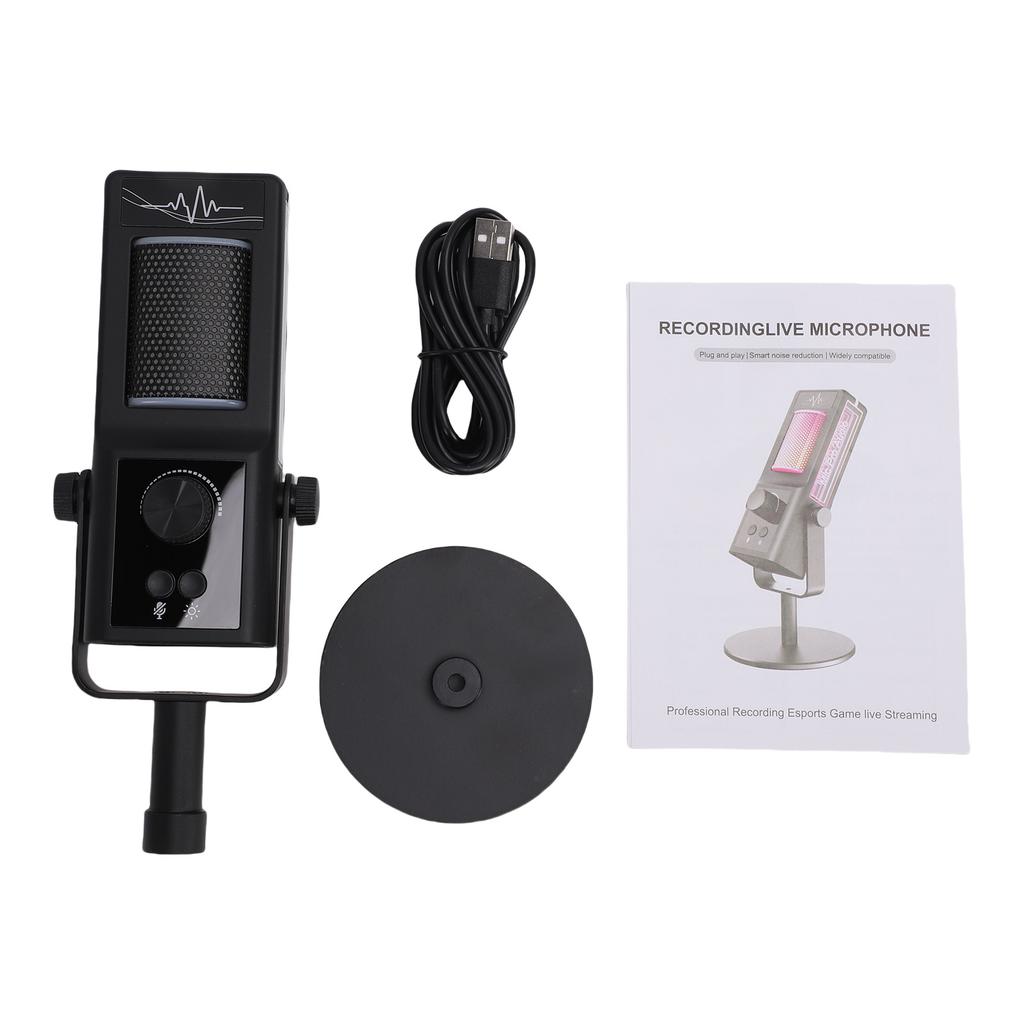 USB Condenser Microphone RGB Mic with Stand Type C Interface Plug and Play Noise Reduction for Live Streaming Recording