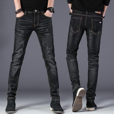 Summer Men's Jeans Spring and Autumn Trousers Men's Black Trend Casual Stretch Leisure Tide Models Small Leg Trousers Trousers