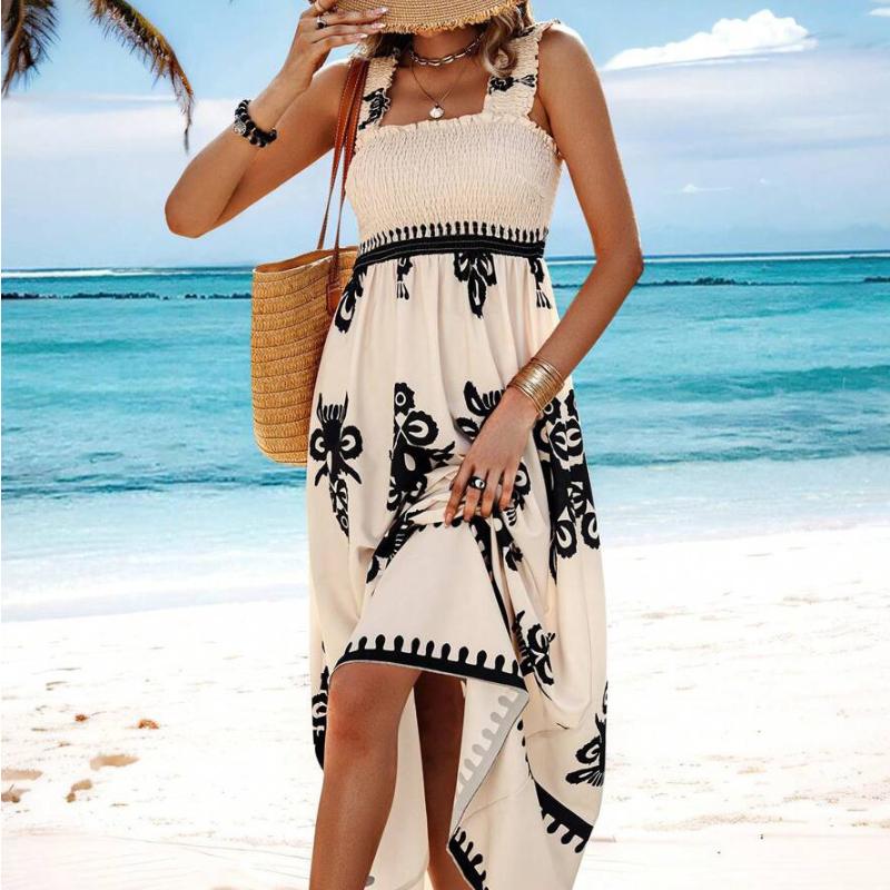 

Женские летние новые пляжные платья в стиле отпуска с принтом платья-халат 2XL абрикосовый