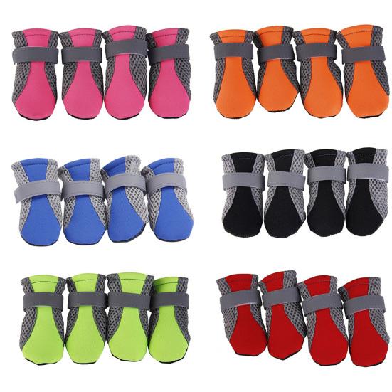 4 Stück Haustier-Hundeschuhe, rutschfeste, weiche Sohle, atmungsaktives Mesh, verstellbare Riemen, Stiefel