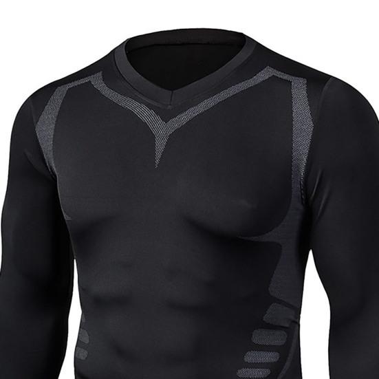 Sports T-shirt Contrast Color Sweat-absorbent Men Stretchy Quick Dry Skinny T-shirt Pullover for Fitness