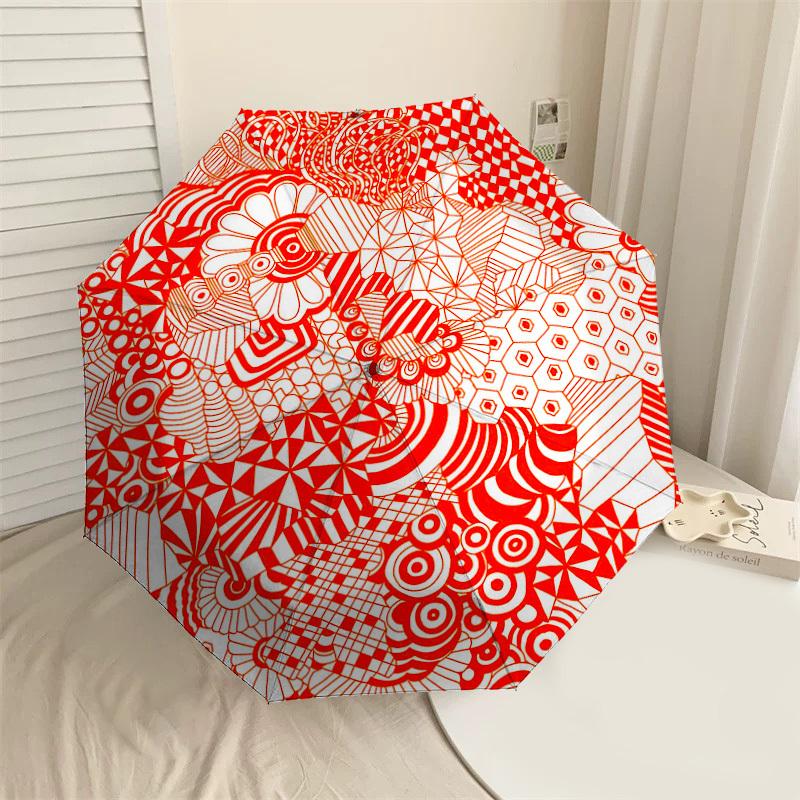

1PC Zentangle, Pattern Automatic Open/Close Umbrella Compact Folding Umbrella with 8-Rib Shaft lightweight esign, Highquality Fabric1157A