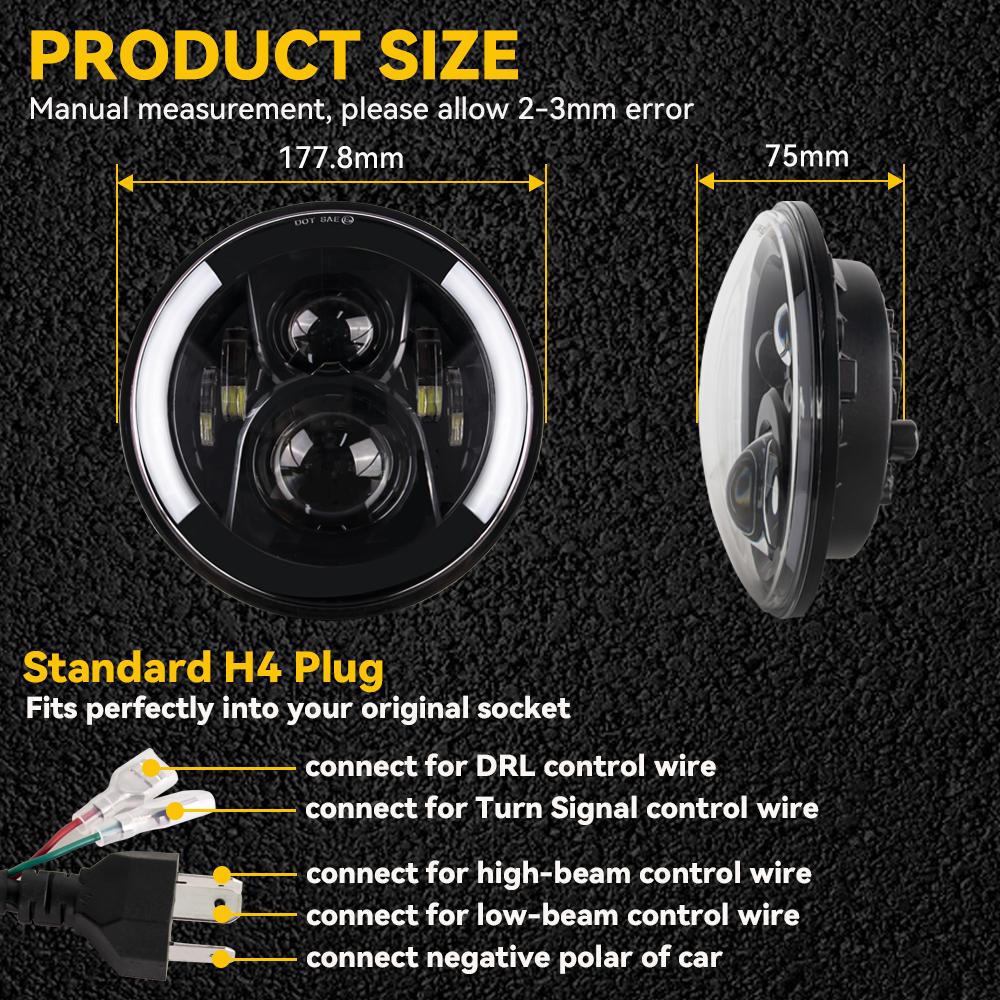 Universal 7 Inch Led Car Motorcycle Headlight DRL H4 Headlamp For Harley BMW Yamha Honda 7" Headlight