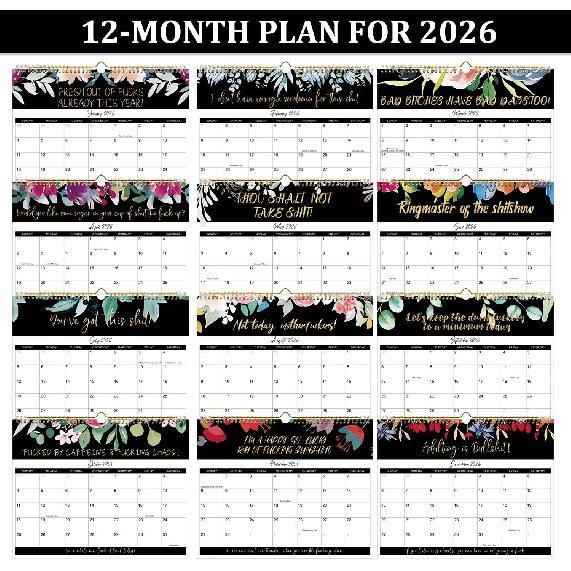 2026 Fu-ck It calendar,12-Month Humor Calendar,with Premium Paper Spiral Bound, 14”X11” Home Office Hanging Calendar,Funny Swear Word Monthly