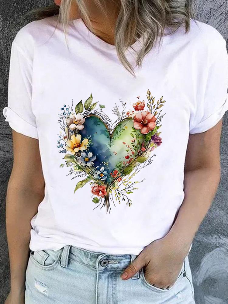 (Asian Size) Style Flower Trend 90s Casual Short Sleeve T Tee Top Clothing Shirt Women Printed Lady Fashion Female Graphic T-shirts