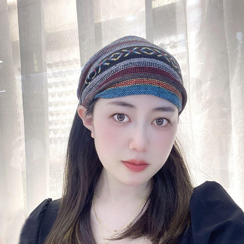 Trendy Non Slip Geometric Ethnic Style Wide Side Women Hairbands Stripe Headband Korean Head Wrap