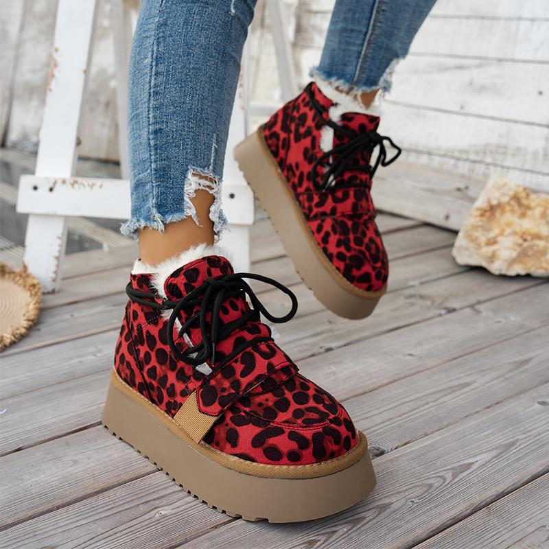 Fashion Women Leopard Platform Snow Ankle Boots Flats Warm Cotton Shoes Woman 2025 Trend Fashion Casual Sneakers Winter New Mujer Botas