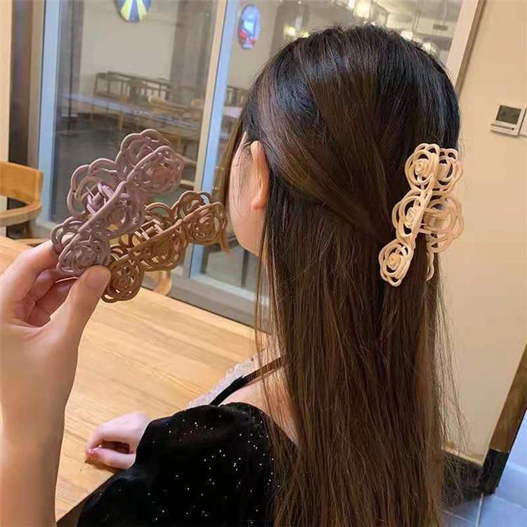 10.5cm Grinding Camellia Rose Flower Large Hair Claw Clip Ins Plate Acrylic Hair Shark Clip for Female Hair Accessories