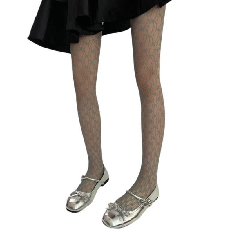 Women See Through Fishnet Pantyhose Stockings Japanese Aesthetic Hollowed Geometric Circle Pattern Mesh Tights Leggings