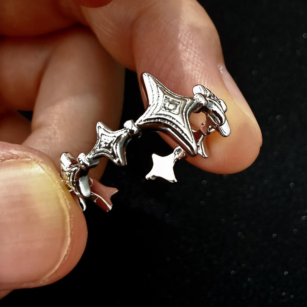 Retro Twinkle Stars Adjustable Open Ring For Women Silver-plated Copper Gothic Punk Edgy  Trendy Accessories Gift for Her