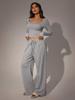 Autumn Casual Long Pants Set Square Neck Long Sleeve Short Top Women Sportswear