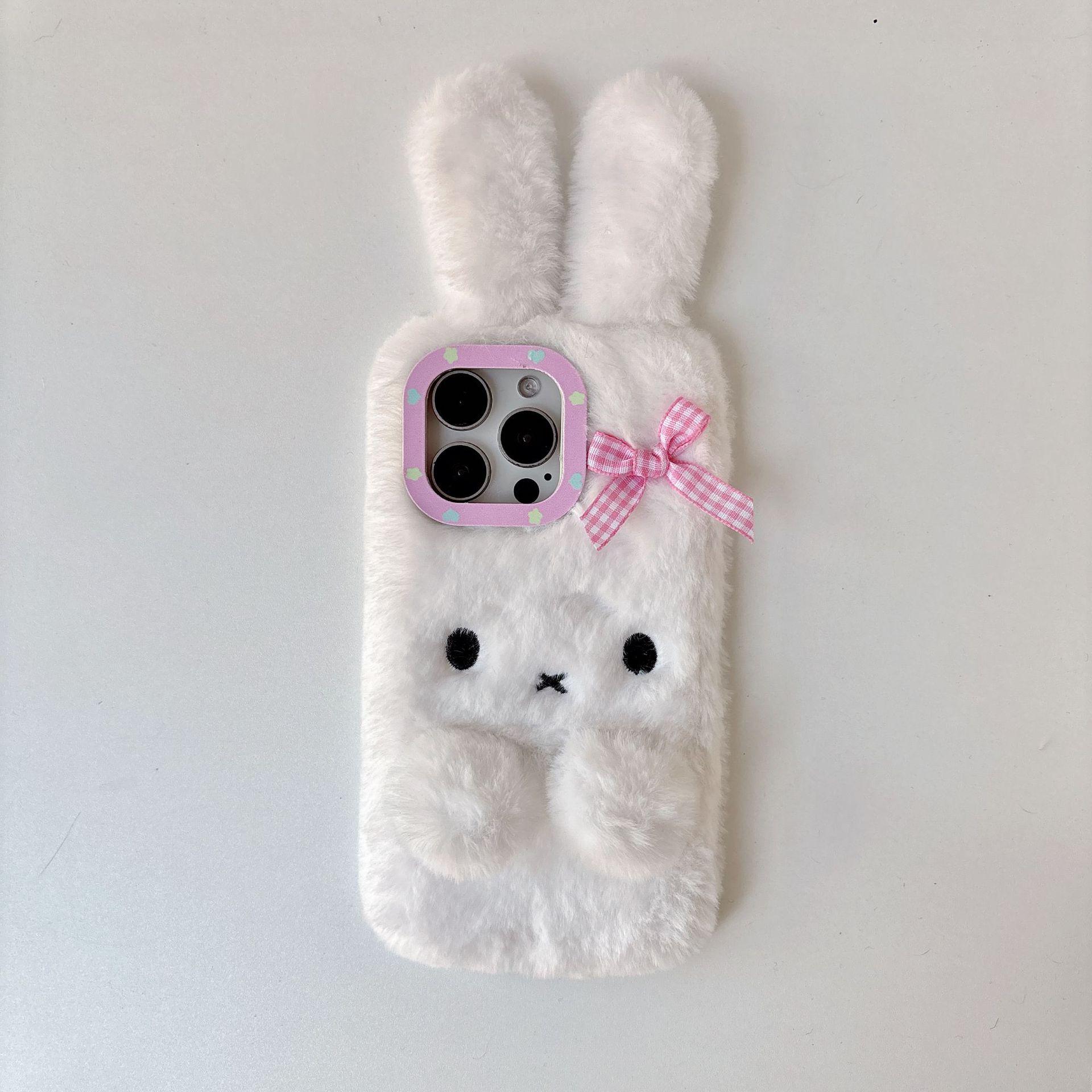 

Plush Cute Rabbit iPhone 14/13 Pro Max Autumn/Winter Furry Cartoon Phone Case iPhone 15 синий