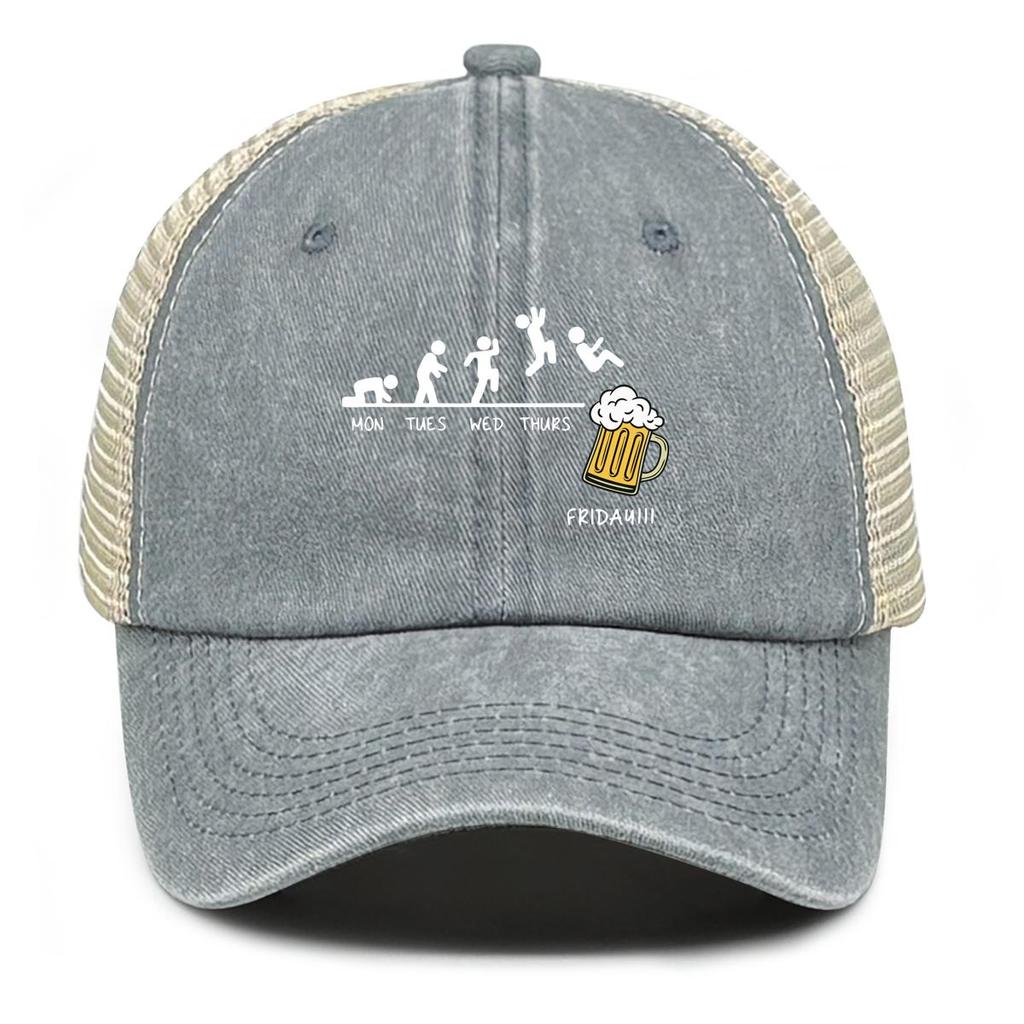 Friday Beer Print Snapback Mesh Cap, Sports Hat Unisex Slouchy Inelastic Simple Adjustable Sun Hat