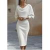 Elegant Wrap Waist Midi Dress Women Slim Fit Office Wear With Batwing Sleeves Color Block Detail