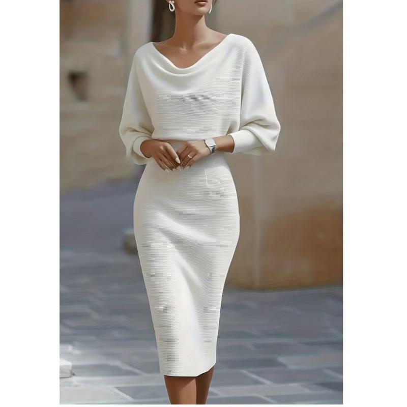 Elegant Wrap Waist Midi Dress Women Slim Fit Office Wear With Batwing Sleeves Color Block Detail