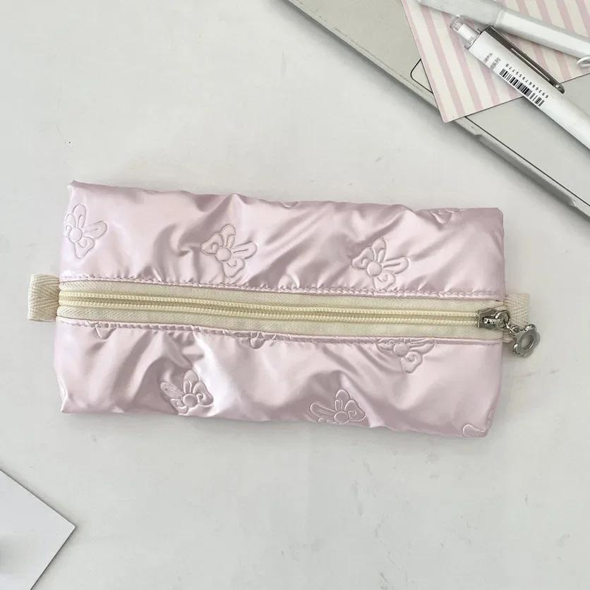 Women Makeup Brush Pouch Waterproof Student Pencil Case Pen Box Girls Cute Bow Stationery Organizer Girls Zipper Coin Purse