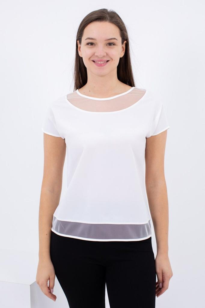 Damenbluse in Übergröße, Plus-Size-Bluse mit Organza-Detail an Kragen und Saum.