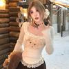 Meisjes Leuke Kant T-shirts Vierkante Kragen Y2K Tops Voor Dames T-shirts Casual Tops Mode Dameskleding Design T-shirts
