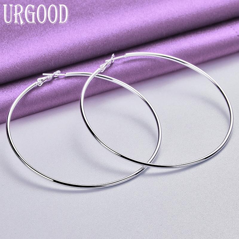 925 Sterling Silber Glatte 50/60/70/80mm Ohrringe Hochzeit Charm Schmuck