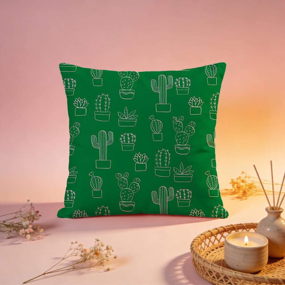 Cute Desert Cactus Print Cushion Cover Comfortable Durable Pillow Cover MultiScene for Home Office Car Sofa