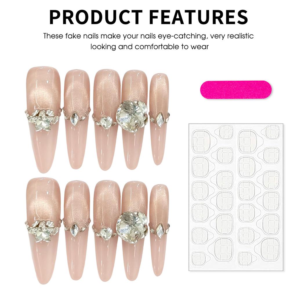 10pcs Women Artificial Nail Art Kit Luxury Cat Eye French Manicure Set for Wedding Party Women Manicure