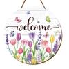 Wooden Round Door Sign Decorative Plaque with Welcome Print for Home Entryway Living Room Office Indoor Outdoor Use