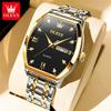 OLEVS Brand Fashion Tonneau Dial Quartz Watch for Men Stainless Steel Waterproof Luminous Week Date Watches Relogio Masculino