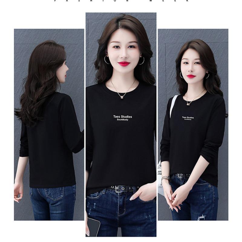 Round Neck Pure Cotton Long-sleeved Women's Spring and Autumn Thin New Loose Bottoming Shirt Top