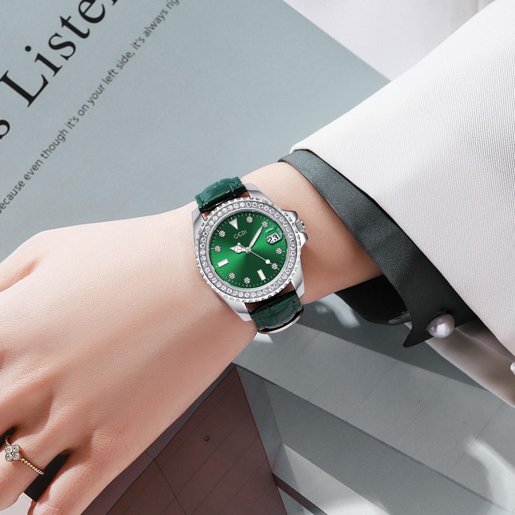Niche High-End Women'S Watch Light Luxury Calendar Quartz Watch Women'S Green Water Ghost Watch