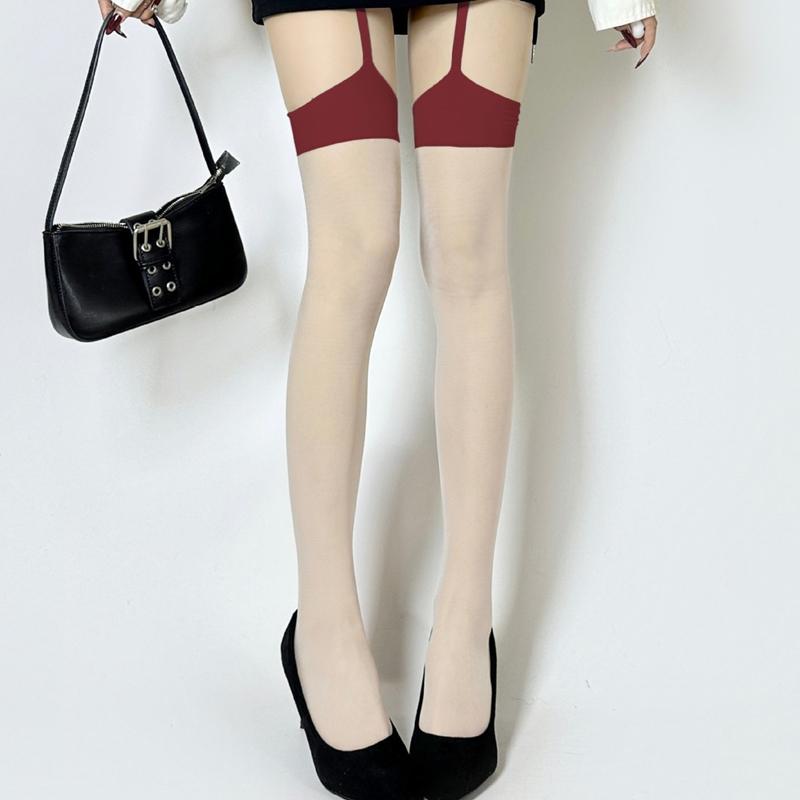 Mixed Colors Garter Belt Socks Office Ladies Sexy Suspender Stockings Women Sheer Thigh Long Socks Exposed Skin Women's Hosiery