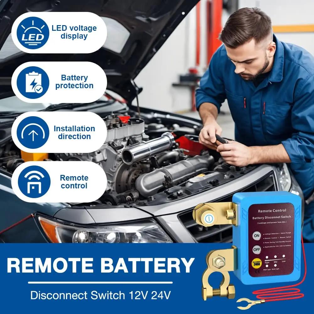 240A Kill Switch 12V Remote Battery Disconnect Switch with Led Voltage Display Automatic Power Shut Off Switch For Auto Battery