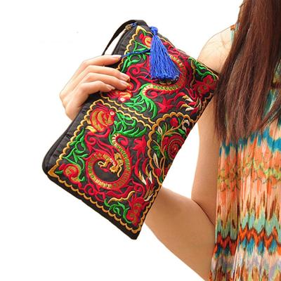 Soft Products Women Ethnic Embroidered Wristlet Clutch Bag Zipper Purse Long Wallet Pouch KTY