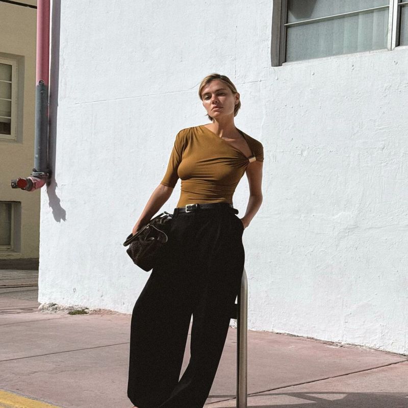 Zbzr Summer New Arrival Women's Metal Buckle Elegant Silm Nylon Asymmetric Minimalist Tops 1026164