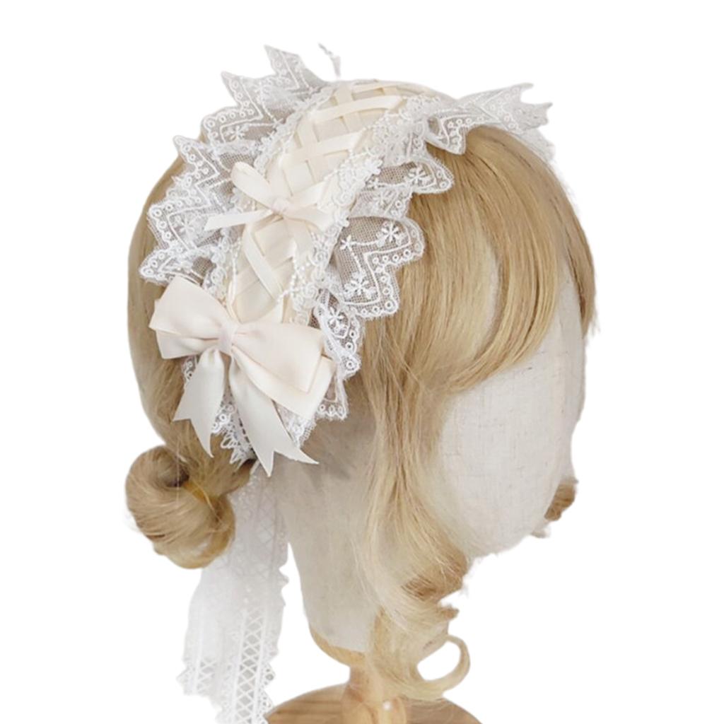 Women Ribbon Bowknot Headband Lace Pleated Edge Kawaii Maid Cosplay Props